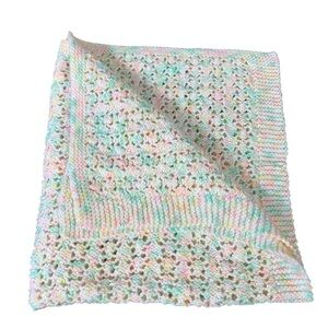 Hand Made Grandma Crocheted Baby Blanket Soft Pastel Multi-Color Acrylic Knit